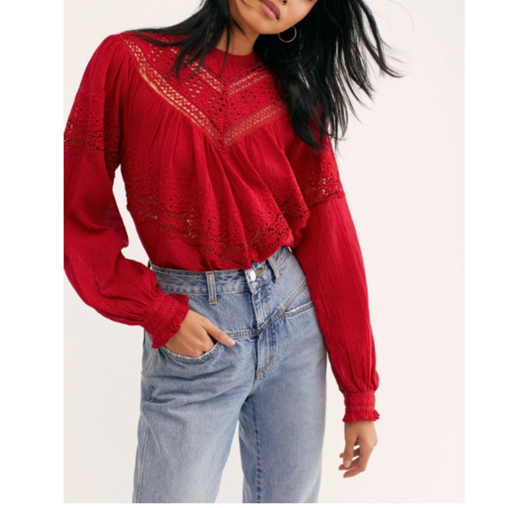 Free People Abigail Victorian top in red
